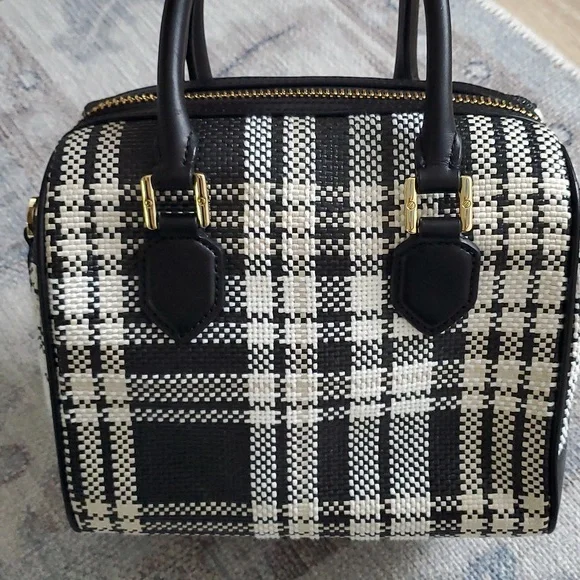 Tory Burch Robinson Plaid Boston Satchel Bag Purse with Crossbody Strap - Picture 14 of 16